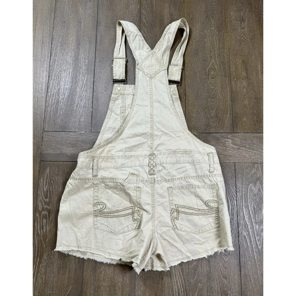 No Boundaries Juniors Khaki Short Overalls Romper